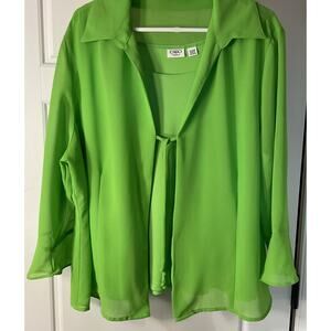 Cato Lime Green 2pc Semi Sheer Tie Front Blouse W/Tank Party Career 22/24